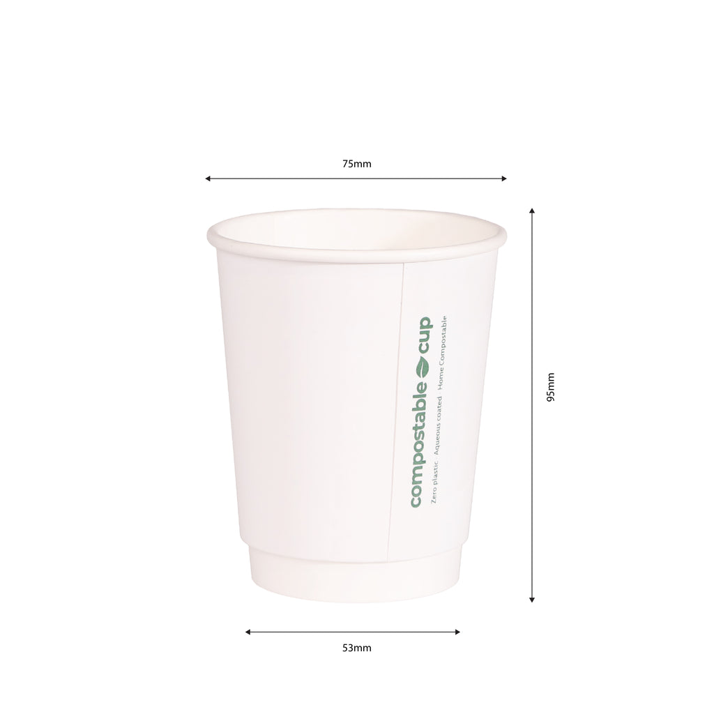 250ml White Double Wall Compostable Coffee Cup
