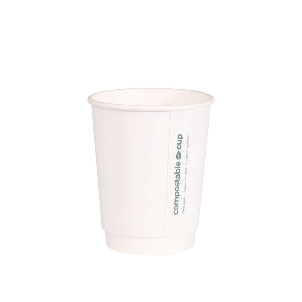 250ml White Double Wall Compostable Coffee Cup