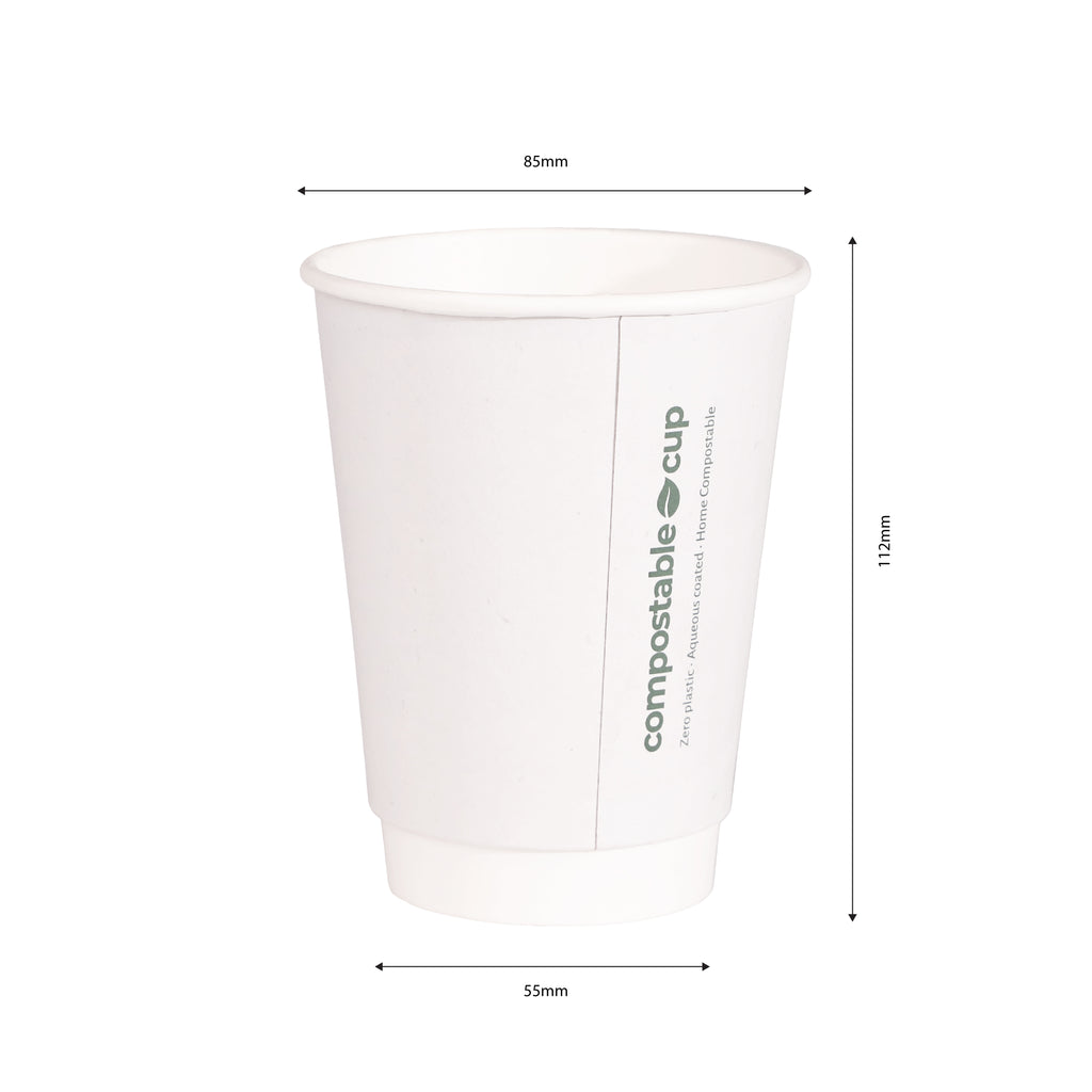350ml White Double Wall Compostable Coffee Cup