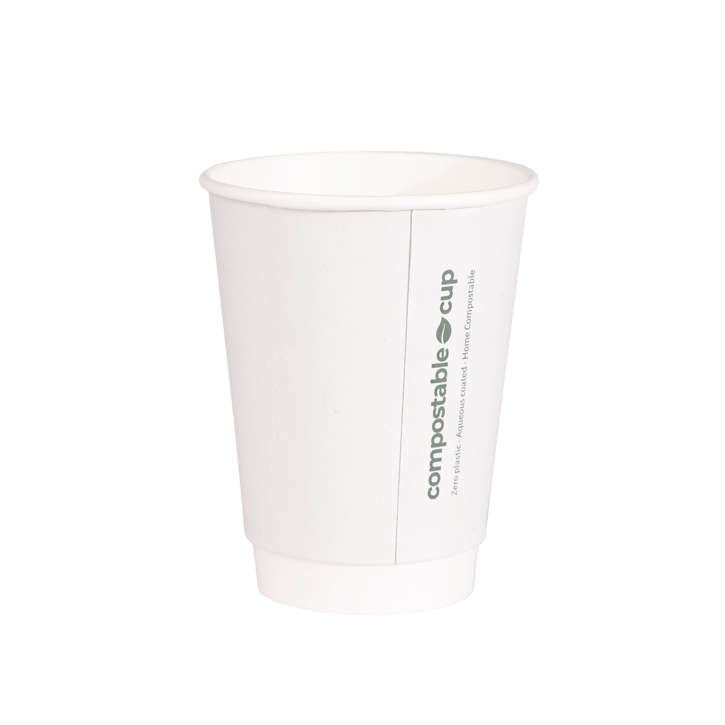 350ml White Double Wall Compostable Coffee Cup