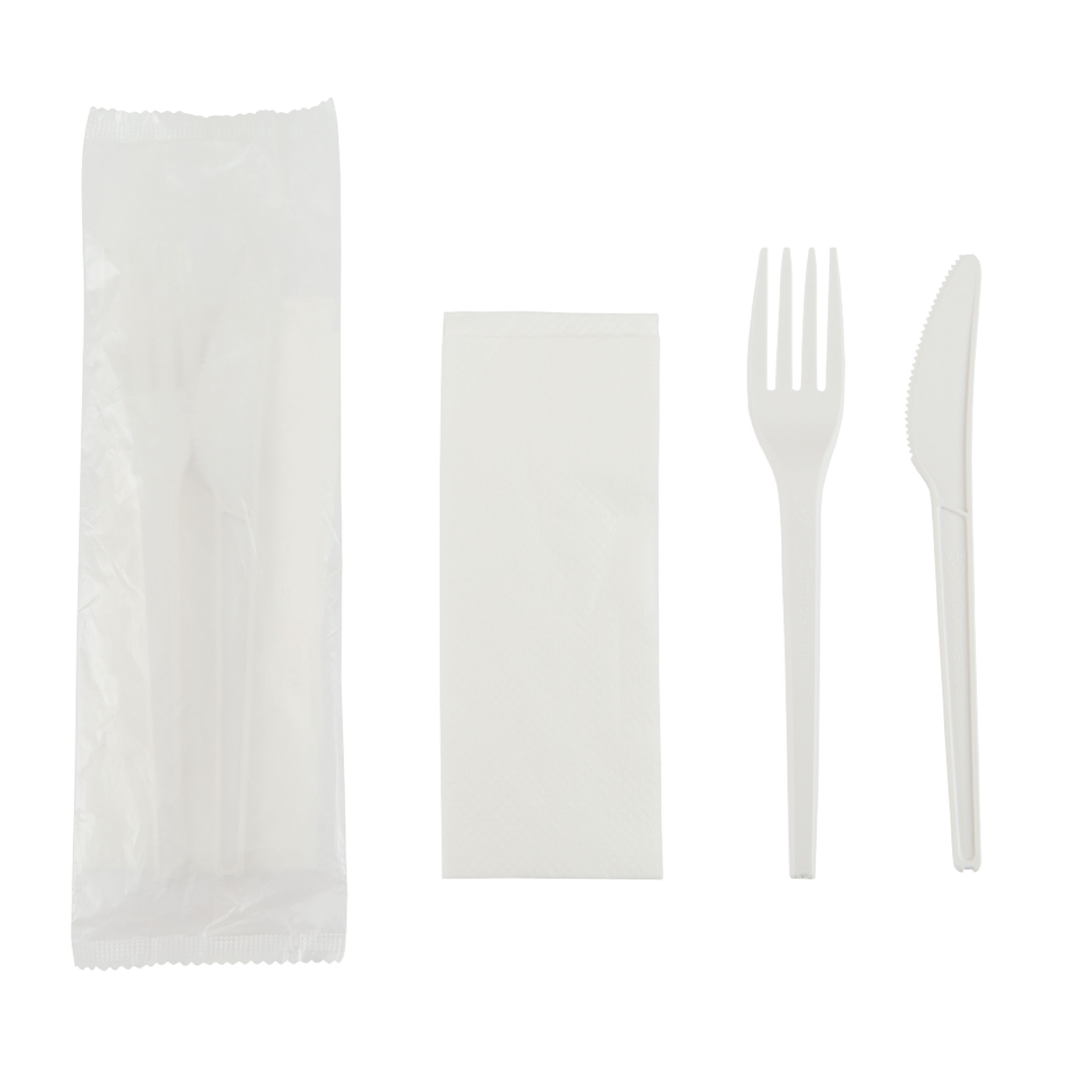 16cm White Compostable Cutlery Set with Napkin