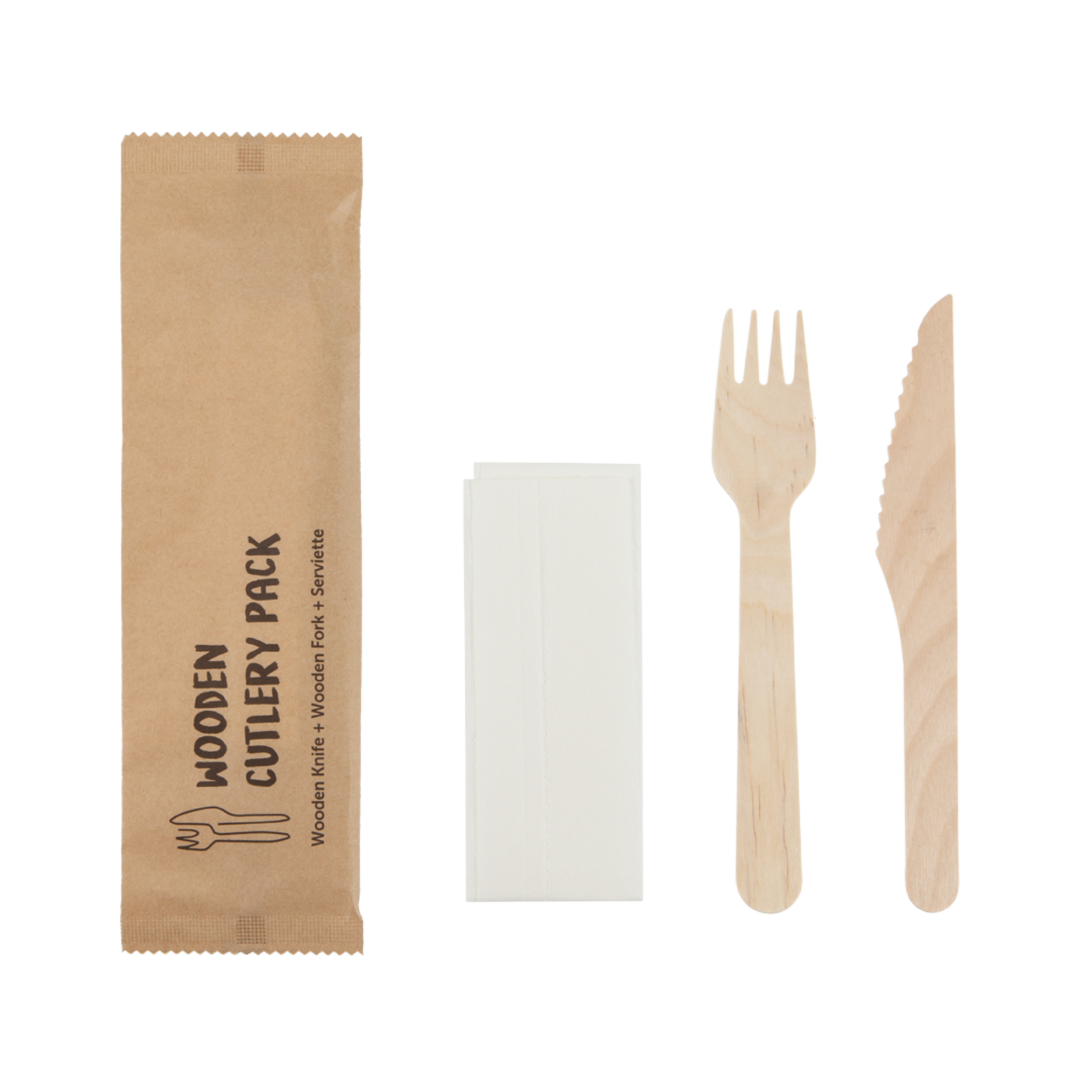 16cm Birchwood Cutlery Set with Napkin