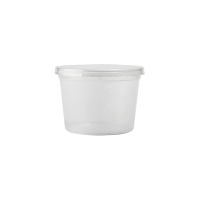 A 100ml recyclable PP sauce tub with lid.