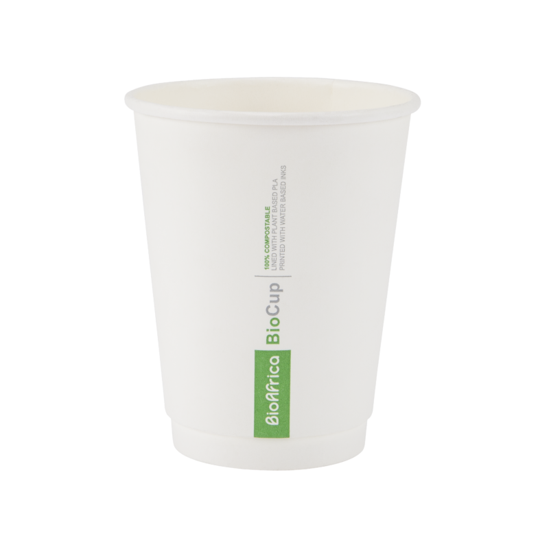 A white 350ml compostable double-walled coffee cup.