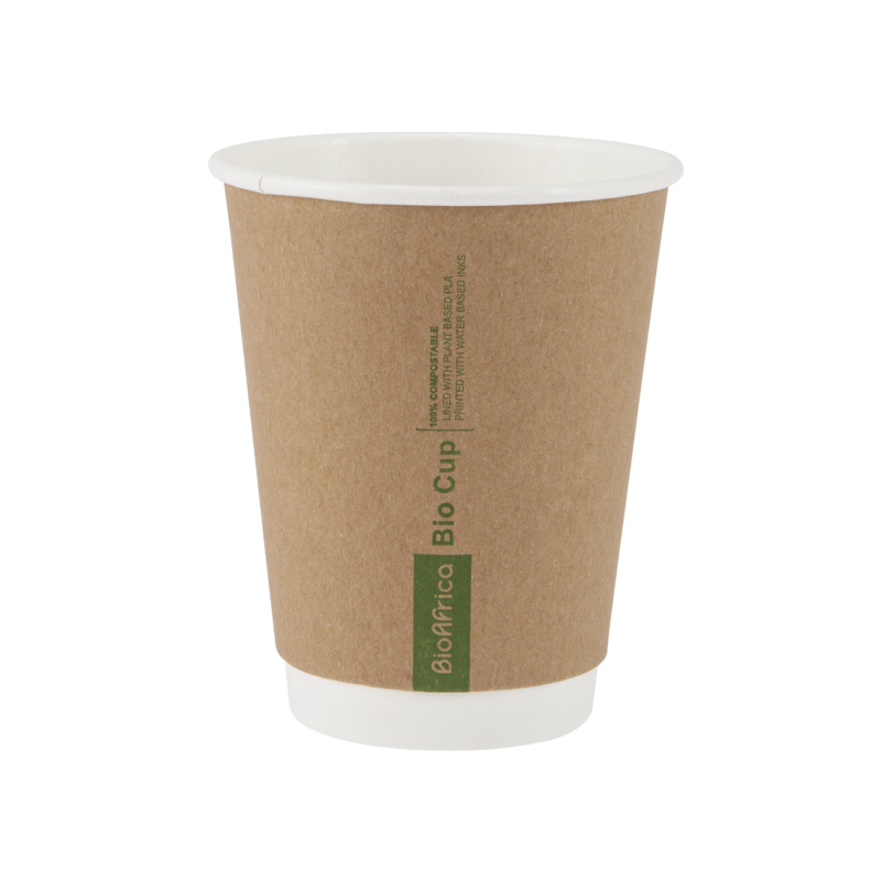 A brown 350ml Kraft compostable double-walled coffee cup.