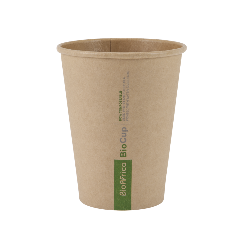 A brown 250ml Kraft compostable coffee cup.