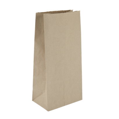 A medium recyclable paper kraft takeaway bag.