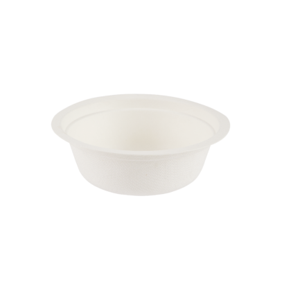 A 350ml white compostable sugarcane salad bowl.