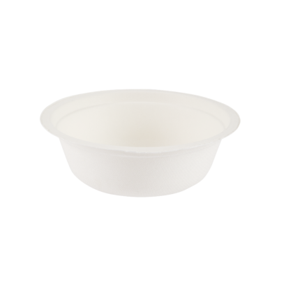 A 500ml white, fully compostable sugarcane salad bowl.