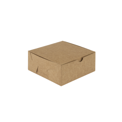 An eco-friendly brown cardboard takeout box with a fold-over lid and secure tab closure for packaging food items sustainably.