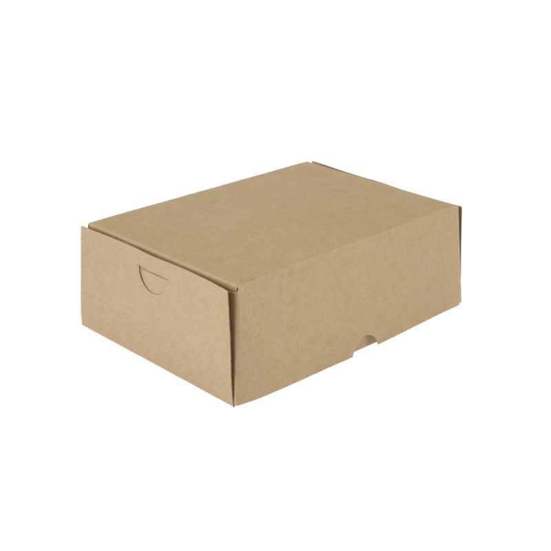 A medium Kraft recyclable cake box for cakes sizes 7x5x2.5 inches.