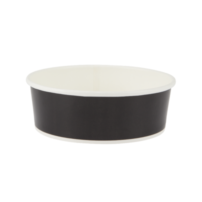 A 500ml black recyclable virgin paper salad bowl.