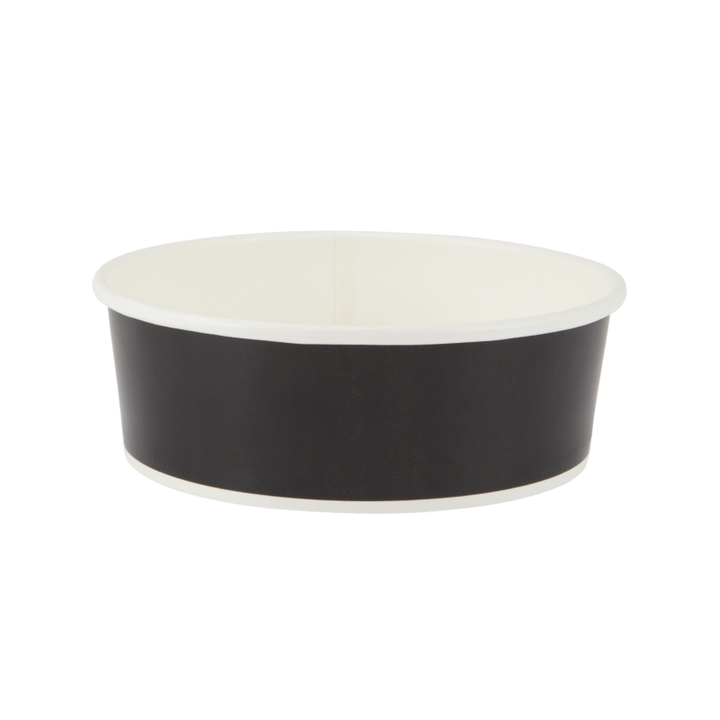 A 500ml black recyclable virgin paper salad bowl.