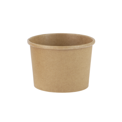 A brown 250ml Kraft recyclable ice cream tub.