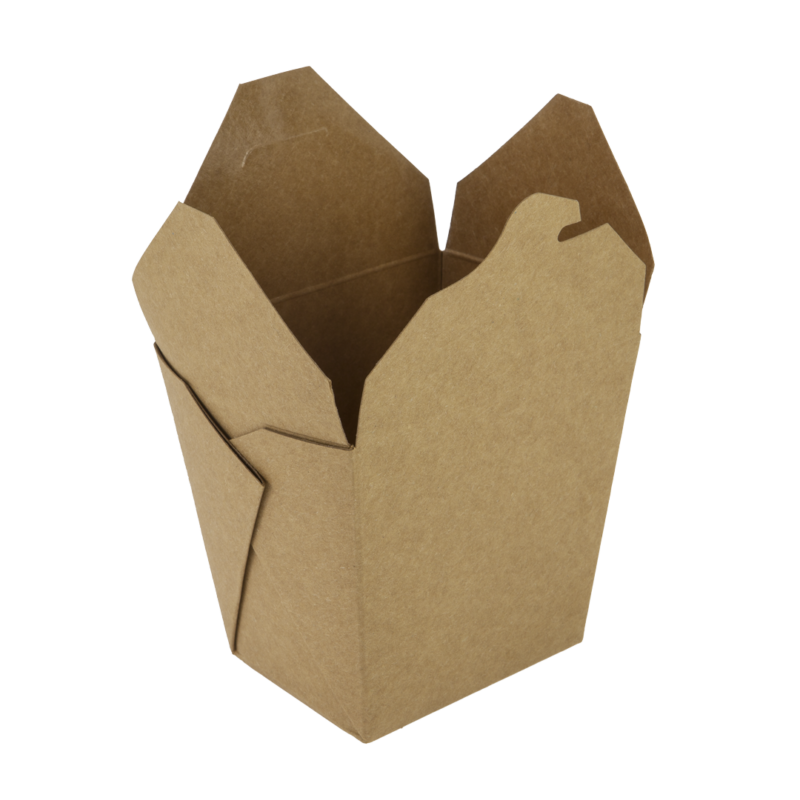 A 1000ml Kraft brown recyclable noodle box.