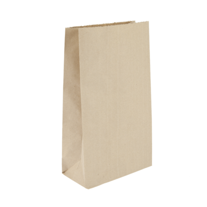 A small 100% recycled paper Kraft takeaway bag.