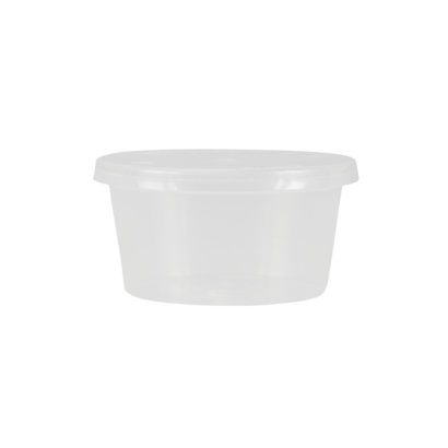 A 70ml sustainable PP sauce tub and lid.