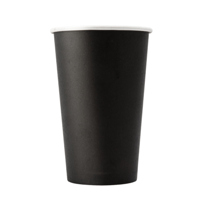 A black 500ml recyclable coffee cup.