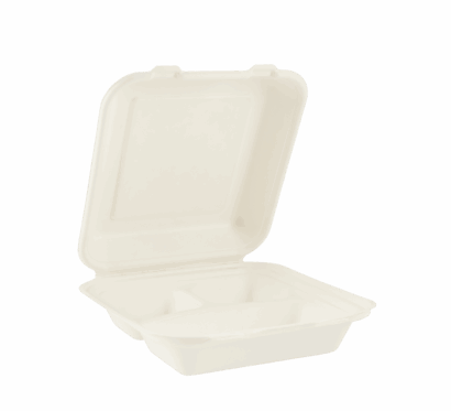 1200ml White 3 Division Compostable Clamshell